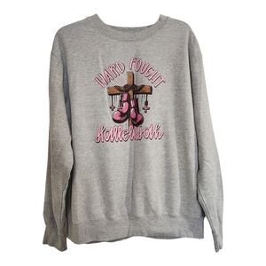 Love in Faith Womens Sz XL Graphic Pullover Sweatshirt Hard Fought Hallelujah